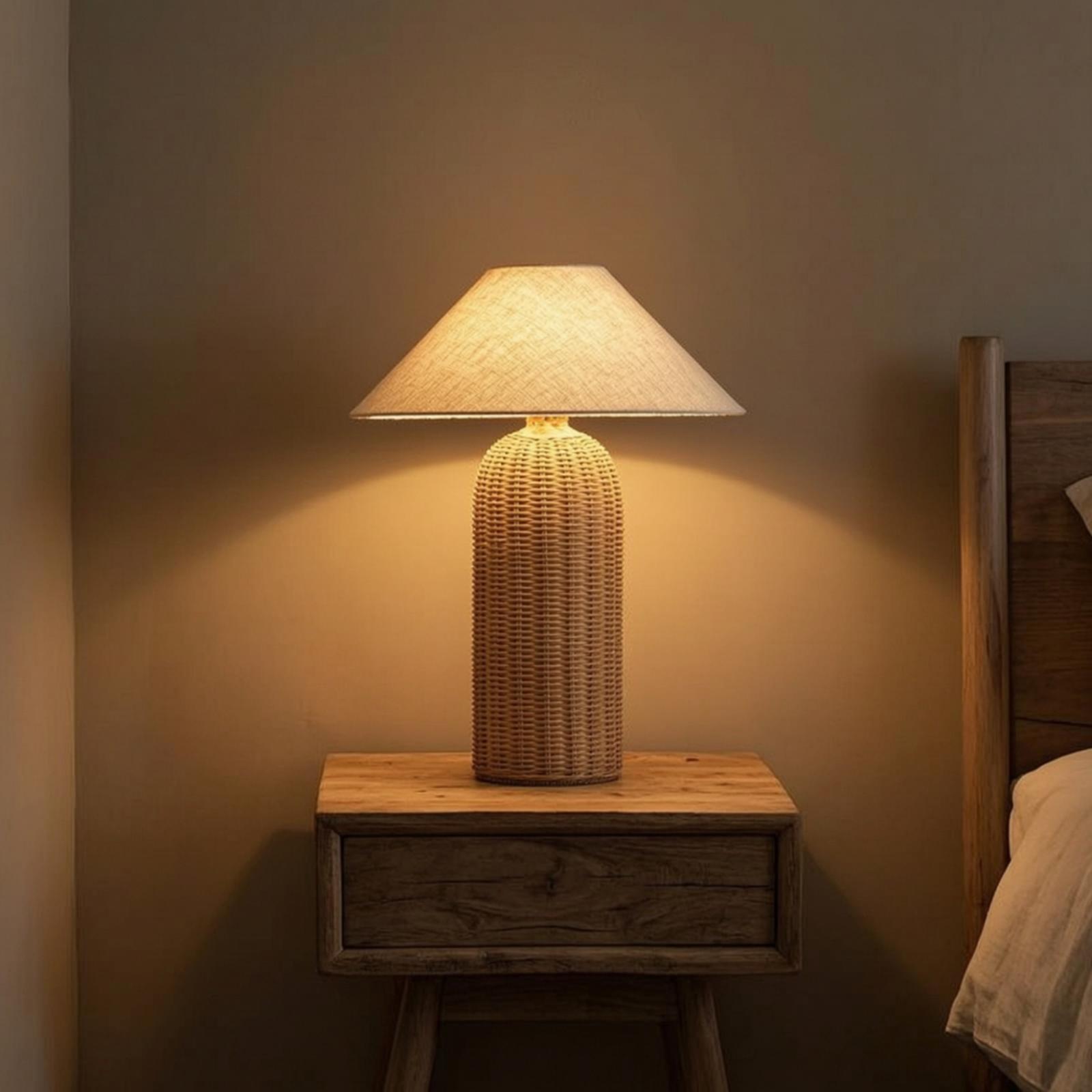 Bedside Lamp Rattan Base Fabri - огляд і ціна Desk Setup Lamp