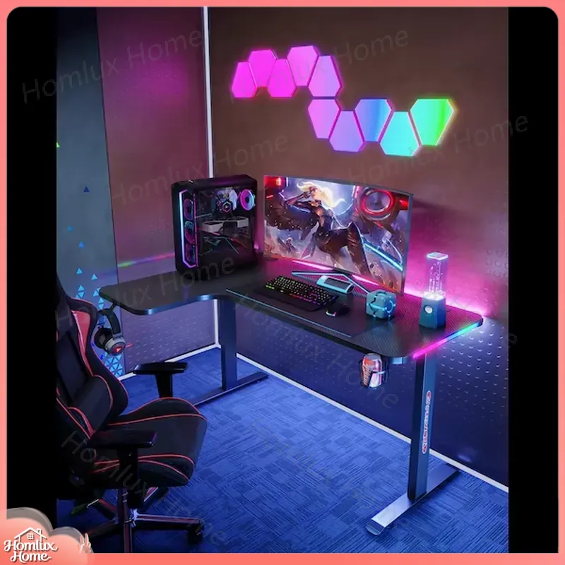 Large L-Shaped RGB LED Gaming  - огляд і ціна Desk Setup L Shaped