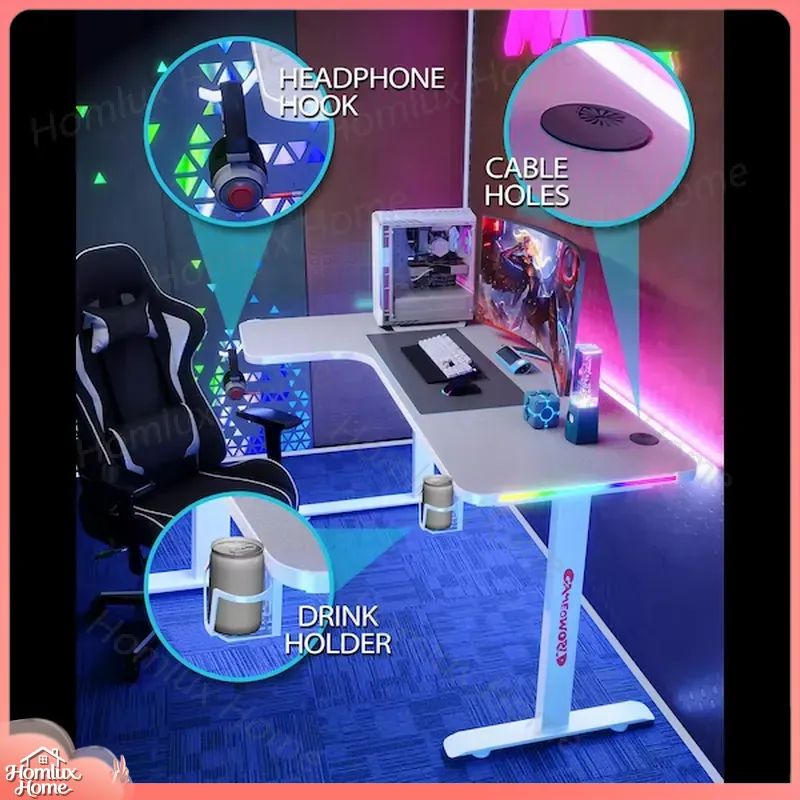 Large L-Shaped RGB LED Gaming  - огляд і ціна Desk Setup L Shaped